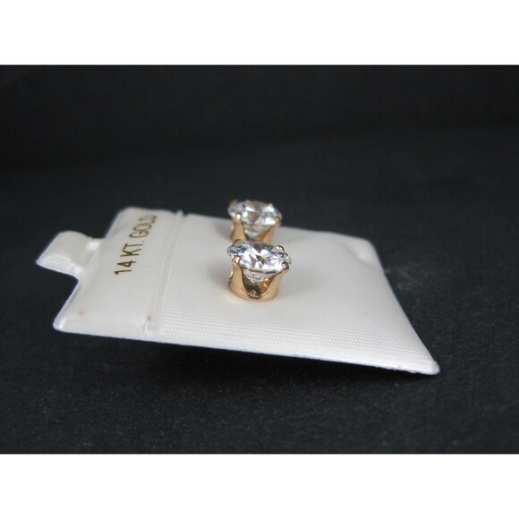 Vintage 8mm Cz Stud Earrings 14K Gold Filled New Old Stock - Picture 6 of 9
